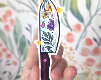 Bloemen keukenmes waterdichte vinyl glanzende sticker