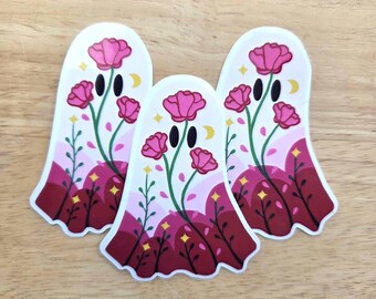 Bloemen roze spook waterdichte vinyl glanzende sticker