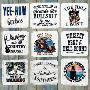 Rodeo Burlap Trucker Hat Patch: Cowboy, Howdy, Frayed Edge