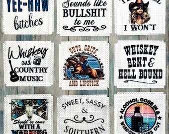 Rodeo Burlap Trucker Hat Patch: Cowboy, Howdy, Frayed Edge