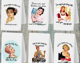 Funny Retro Housewife Dish Towel, Sassy Retro Housewives Kitchen Towel, Custom Tea Towel, Custom Kitchen Towel, Dish Towel, Adult Dish Towel