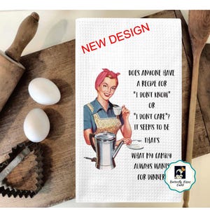 Funny Retro Housewife Tea Towel: Sarcastic Kitchen Decor