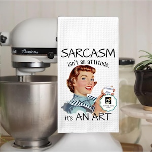 Retro Housewives Tea Towel, Funny Retro Housewife Dish Towel, Sassy Wife Kitchen Towel, Retro Women Hand Towel, Microfiber Kitchen Towel