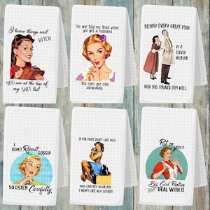 Funny Retro Housewife Towel, Funny Kitchen Towel, Let&#39;s Go Brandon Tea Towel, Sarcastic Kitchen Towel, Housewarming Gift, Dish Towels