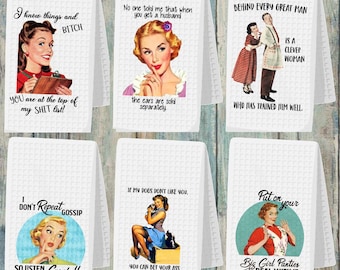 Funny Retro Housewife Towel, Funny Kitchen Towel, Let&#39;s Go Brandon Tea Towel, Sarcastic Kitchen Towel, Housewarming Gift, Dish Towels