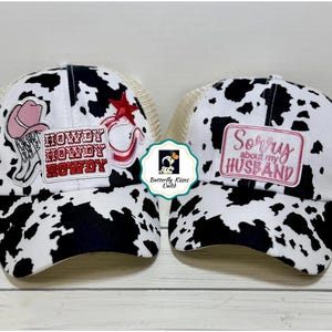 Cow Print Ponytail Trucker Hat: Embroidered Western Patches