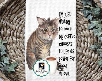Funny Cat Coffee Tea Towel: Kitchen Decor