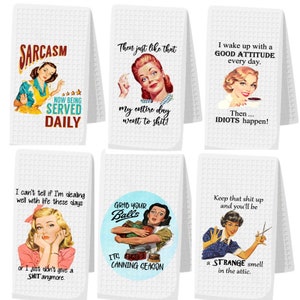 Funny Retro Housewife Towel, Funny Kitchen Towel, Sarcastic Kitchen Towel, Housewarming Friendship Gift, Dish Towels, Free Personalization