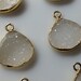 White Druzy Agate Teardrop Pendant, Gold Setting, Earring Component, 15x15mm
