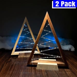 Wood Christmas Tree 2 Pack, Farmhouse Christmas Trees, Rustic Wooden Christmas Decoration, Minimal Christmas Decor, LED Christmas Trees