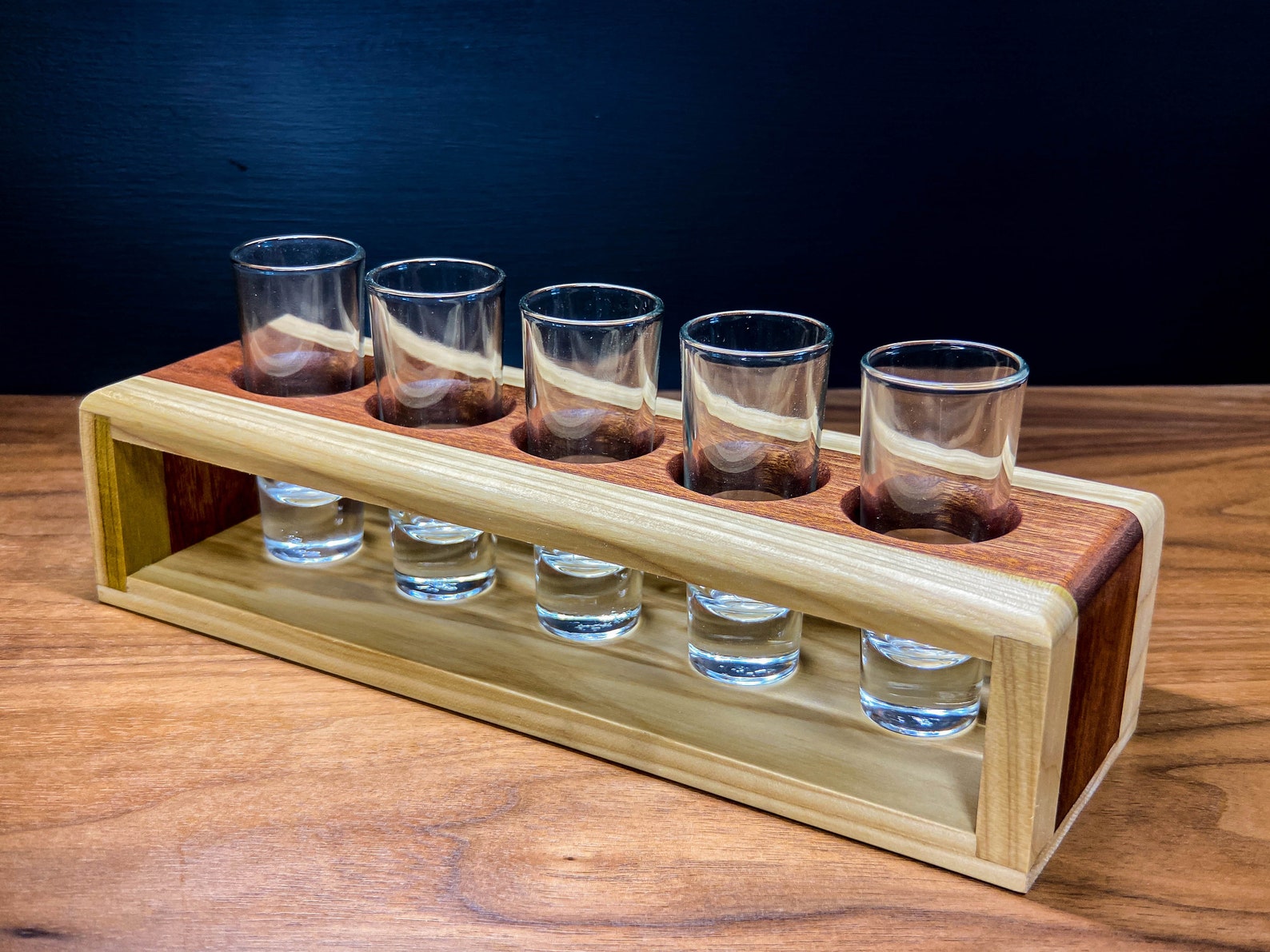Tequila Shot Flight Serving Tray With 5 Shot Glasses Custom Barware