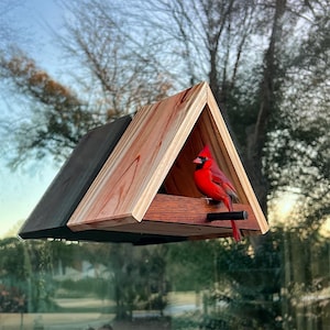 Handmade Bird Feeder Window Mounted, Weather Proof, Glass Mounted Wood Bird Feeder, Bird House, Backyard Decor, Easy Install - Seed Included