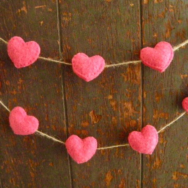 Pink Felted Wool Hearts Garland, 5 feet