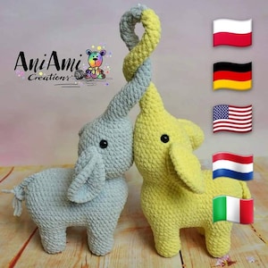 Crochet Love Elephants pattern,Amigurumi Elephant pattern,4 legs Elephant crochet pattern,low sew elephant pattern,standing elephant pattern