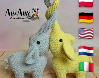 Crochet Love Elephants pattern, Amigurumi Elephant, 4 legs Elephant crochet pattern, low sew elephant pattern, standing elephant pattern