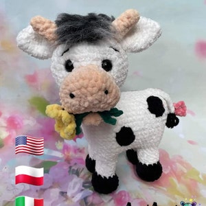 Gehaakt koepatroon, amigurumi-koepatroon, laag gestikt koehaakpatroon, 4 poten koehaakpatroon, staande koehaakpatroon