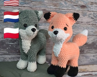 Patrón de crochet de zorro, patrón de crochet de lobo, patrón de crochet de zorro de 4 patas, patrón de crochet de zorro de pie, patrón de crochet de zorro y lobo amigurumi