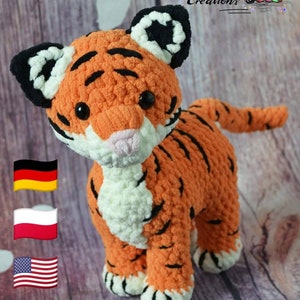 Niko Tiger - Crochet Pattern, Tiger Amigurumi pattern, 4 leg Tiger crochet pattern, low sew crochet pattern