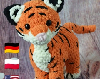 Niko Tiger - Crochet Pattern, Tiger Amigurumi pattern, 4 leg Tiger crochet pattern, low sew crochet pattern