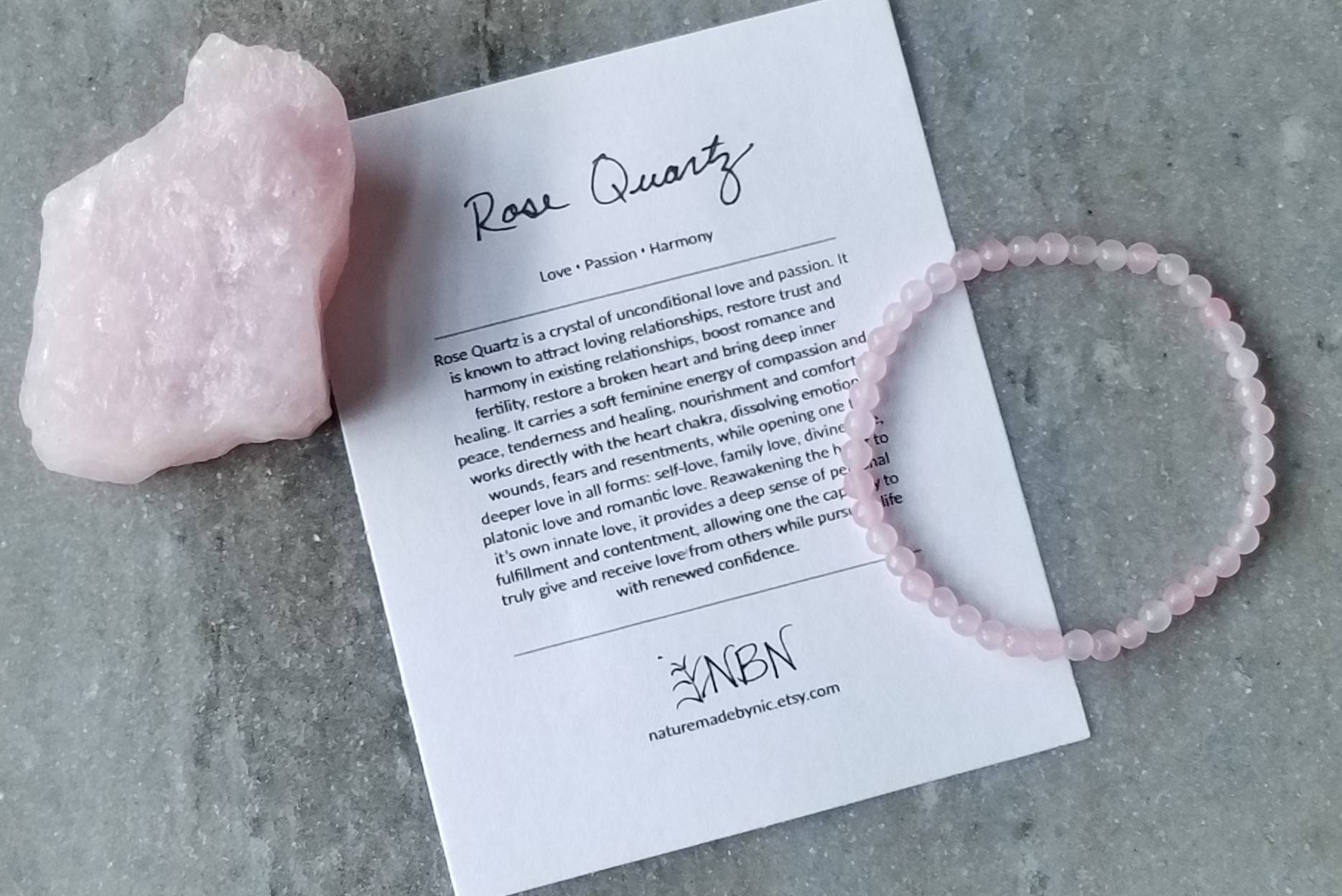 Rose Quartz Bracelet // Rose Quartz Crystal Jewelry // Healing Crysta…