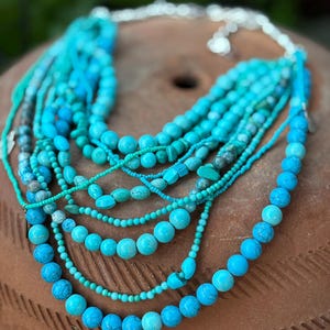 Turquoise & Howlite Layered Statement Necklace | Ukrainian Korali Inspired | Boho Southwest Style | Handmade Beaded Jewelry