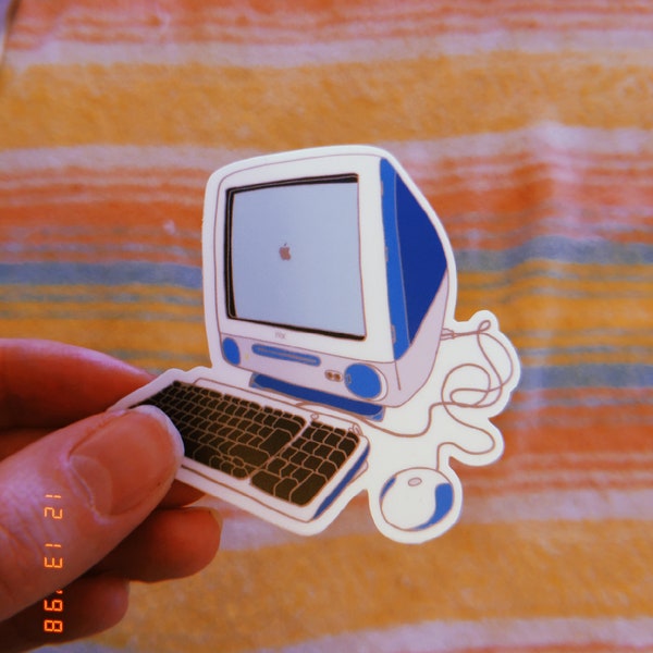 Retro Nostalgic Handdrawn 90s 2000s 3x3" Vinyl Sticker Apple iMac G3 Desktop Computer