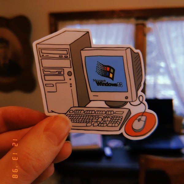 Retro Nostalgic Handdrawn 90s 2000s 3x3" Vinyl Sticker Windows 98 Desktop Computer