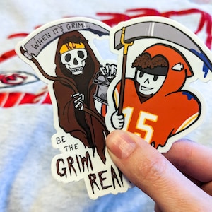Kansas City Chiefs Patrick Mahomes Grim Reaper Handlettered Illustrated Vinyl Magnet and Sticker