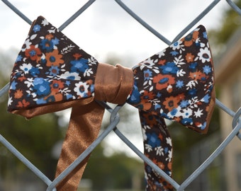 Dark Brown Fall Floral Bow Tie