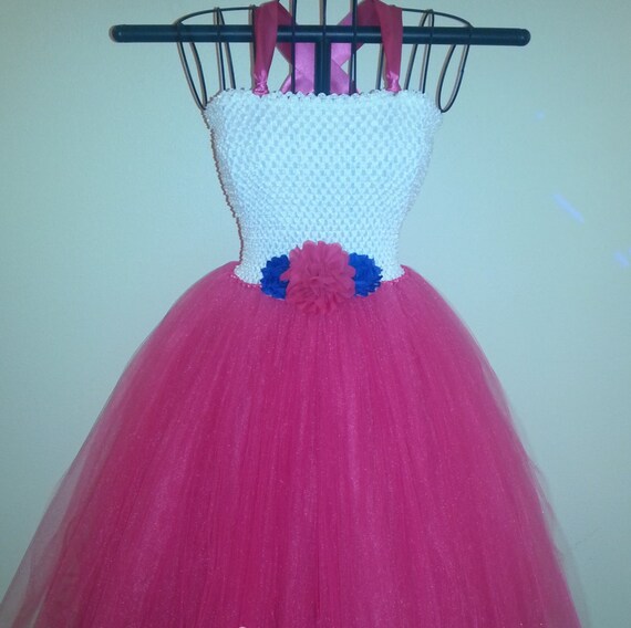 blue dress with pink flowers