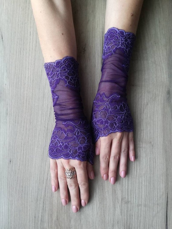 Purple gloves Long Lace gloves Lace Gloves Evening Gloves Etsy
