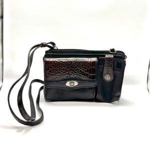 Brighton Black Brown Textured Leather Small Crossbody Bag Purse Wallet Organizer image 11