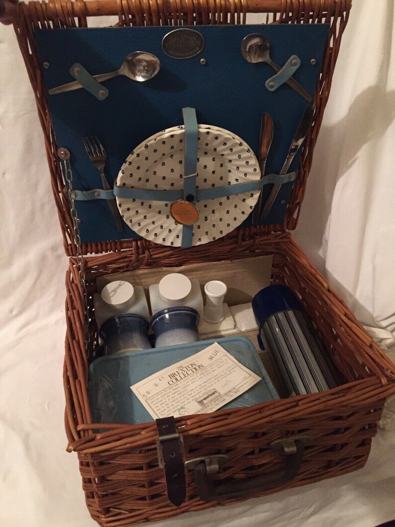 Brexton Picnic Basket w/ Plates Utensils Thermos England Etsy