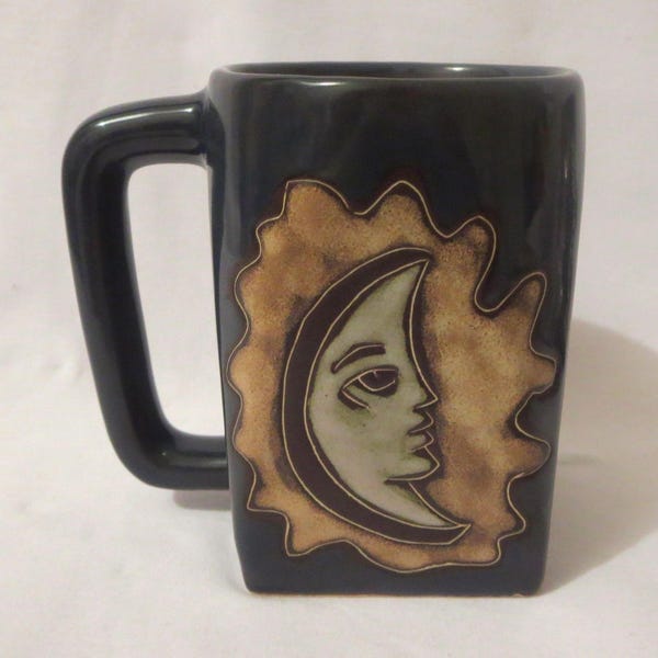 Sun Moon Stars Mexico Art Pottery Blue Square Coffee Mug Cup Design Mara Mex