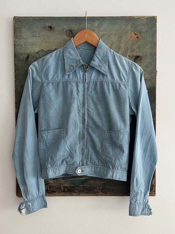 1970s Chambray Denim Jacket / Workwear / XS S