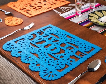 Papel Picado Placemats Viva La Vida Mexican Fiesta Table Decor Felt Placemats in 6 Different Colors FREE SHIPPING from USA