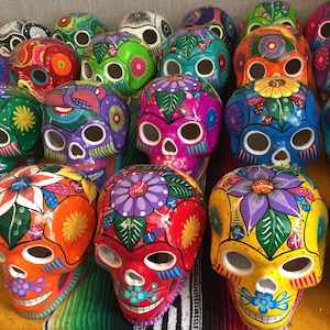 Wholesale Ceramic Sugar Skulls 6 Multi-Coloured Ceramic Skulls Day of the Dead Decor Hand-Painted in Mexico SHIPS Same Day FROM USA