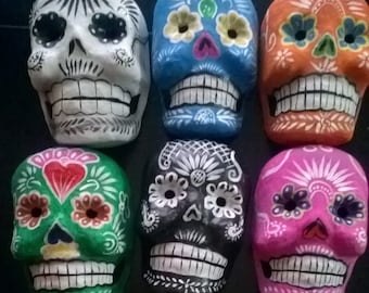 100 x Papier Mache Skull Masks, Handmade in Mexico, with Ribbons to Tie On, Multicolored Selection