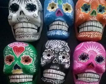 Papier Mache Skull Masks Wholesale x 50, Handmade in Mexico, with Ribbons to Tie On, Multicolored Selection