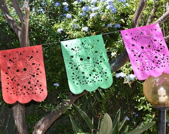 Bandera de calavera / Banderines del Día de los Muertos / Artículos para fiestas / Artículos para fiestas de Halloween / 5 m 16 pies con 10 banderas grandes / Reino Unido UE