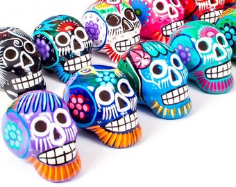 Small Ceramic Skulls Beautifully Hand-painted With Love In Mexico By Traditional Artist | Day of the Dead Sugar Skull Decor | SHIPS FROM USA