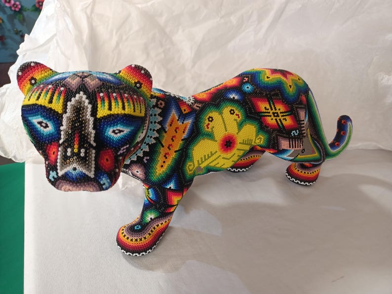 huichol beaded jaguar sculpture christmas gift