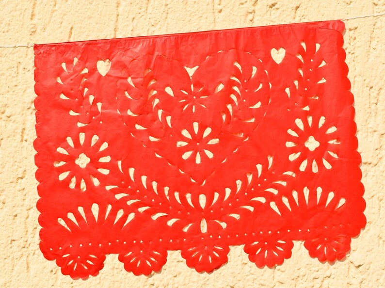 Red Heart Bunting Papel Picado Valentines Decorations 4metre Etsy