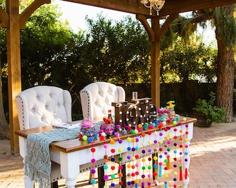 Colorful Pom Garland Wedding Decoration Strings Mexican Fiesta Outdoor Party Decor Ideas Bohemian Pom Tassels Handmade