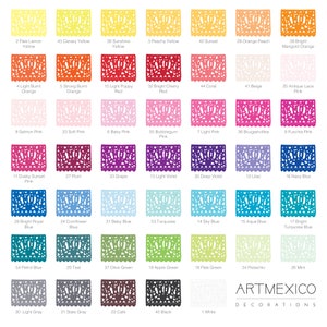 Puede incluir: Una tabla de 40 colores diferentes con los nombres y n&uacute;meros de colores correspondientes. Los colores est&aacute;n dispuestos en una cuadr&iacute;cula y todos son de un solo color. La tabla est&aacute; titulada "ARTMEXICO DECORATIONS".