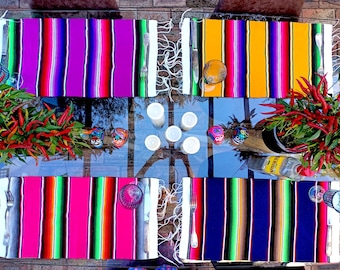Mexican Placemats Set of 4 Serape Placemats Fiesta Decorations Cinco de Mayo Party Gift - SET Y: Yellow, Purple, Fuchsia Pink & Petrol Blue