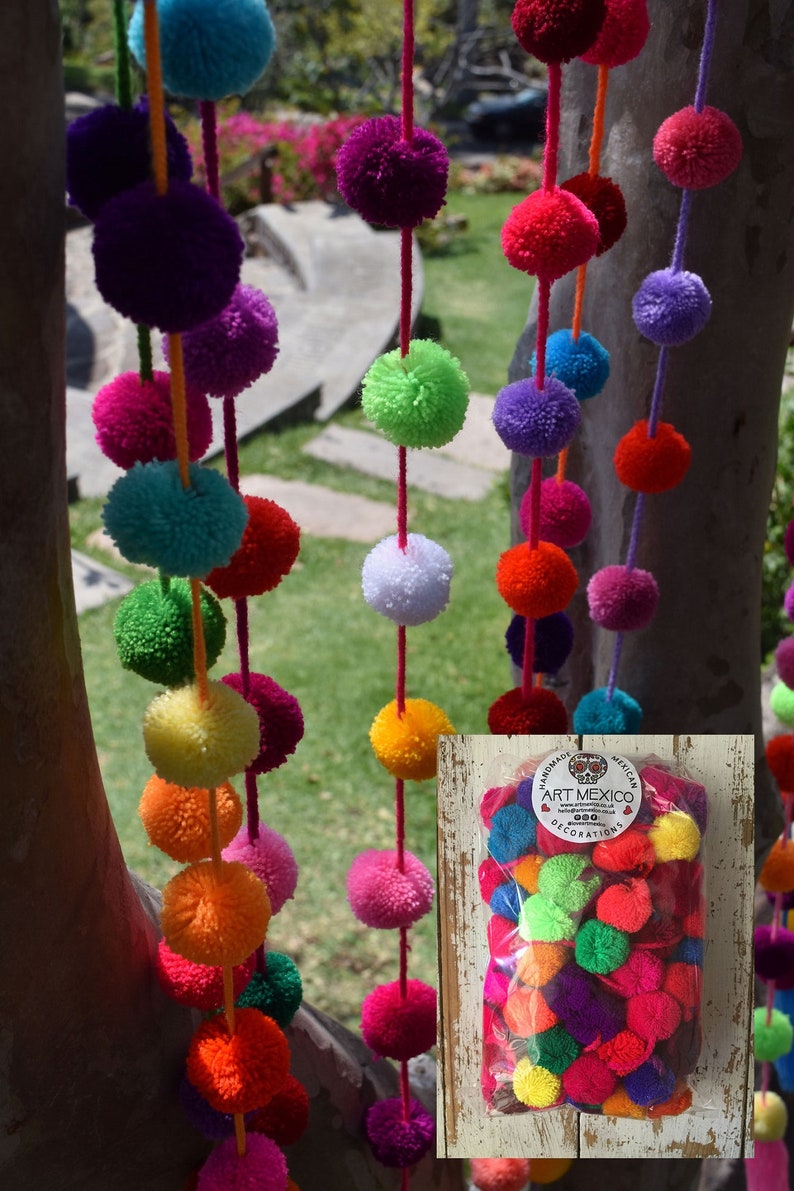 Pom Pom Tree Garland Whimsical Christmas Pom Garland Pom Pom Etsy