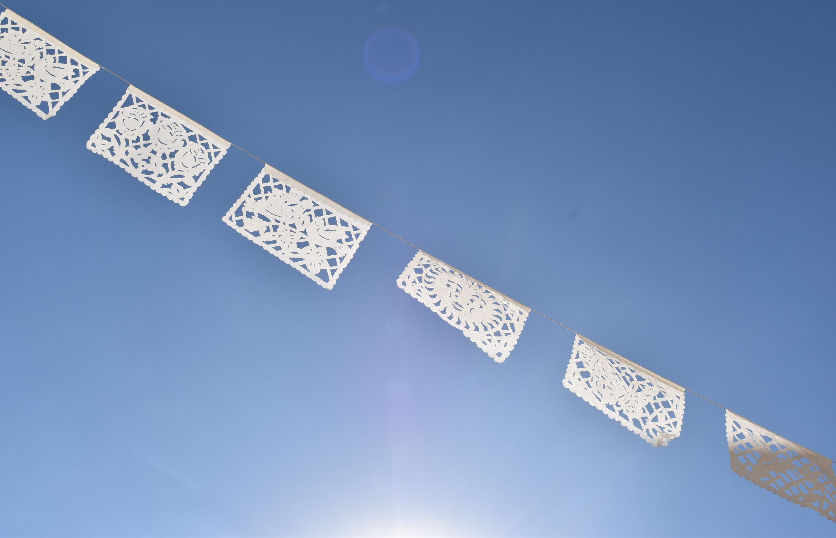 White Papel Picado DIY Wedding Bunting Decorations 5metre/16.4ft Lon Paper Bunting Banner Strung with 12 Medium Sized Paper Flags