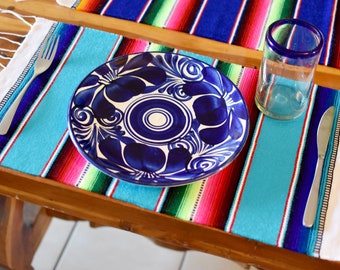 Set of 4 Mexican Sarape Placemats Vibrant Table Decor For Everyday Use, a Vibey Fiesta, or Gift. SET B Lt Blue, Dk Blue, Lilac &Red USA ONLY