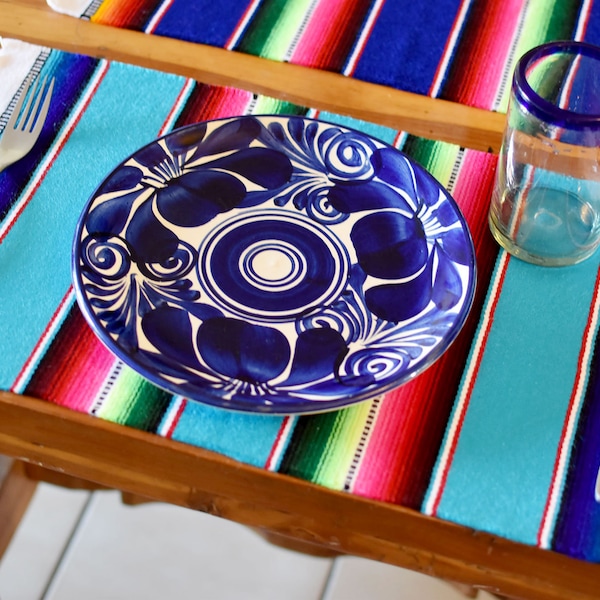 Set of 4 Mexican Sarape Placemats Vibrant Table Decor For Everyday Use, a Vibey Fiesta, or Gift. SET B Lt Blue, Dk Blue, Lilac &Red USA ONLY